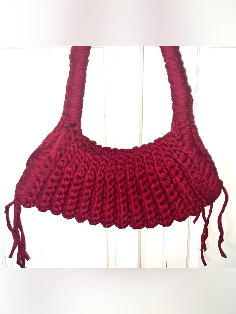 Handmade Burgundy Red Crochet Hobo Shoulder Bag